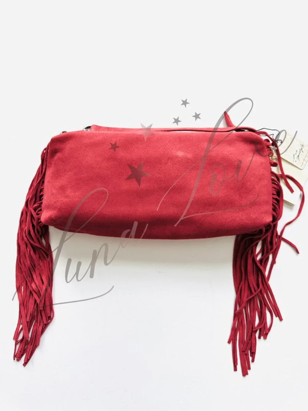 FREE PEOPLE Finn Fringed Suede Shoulder Bag In Red NWT